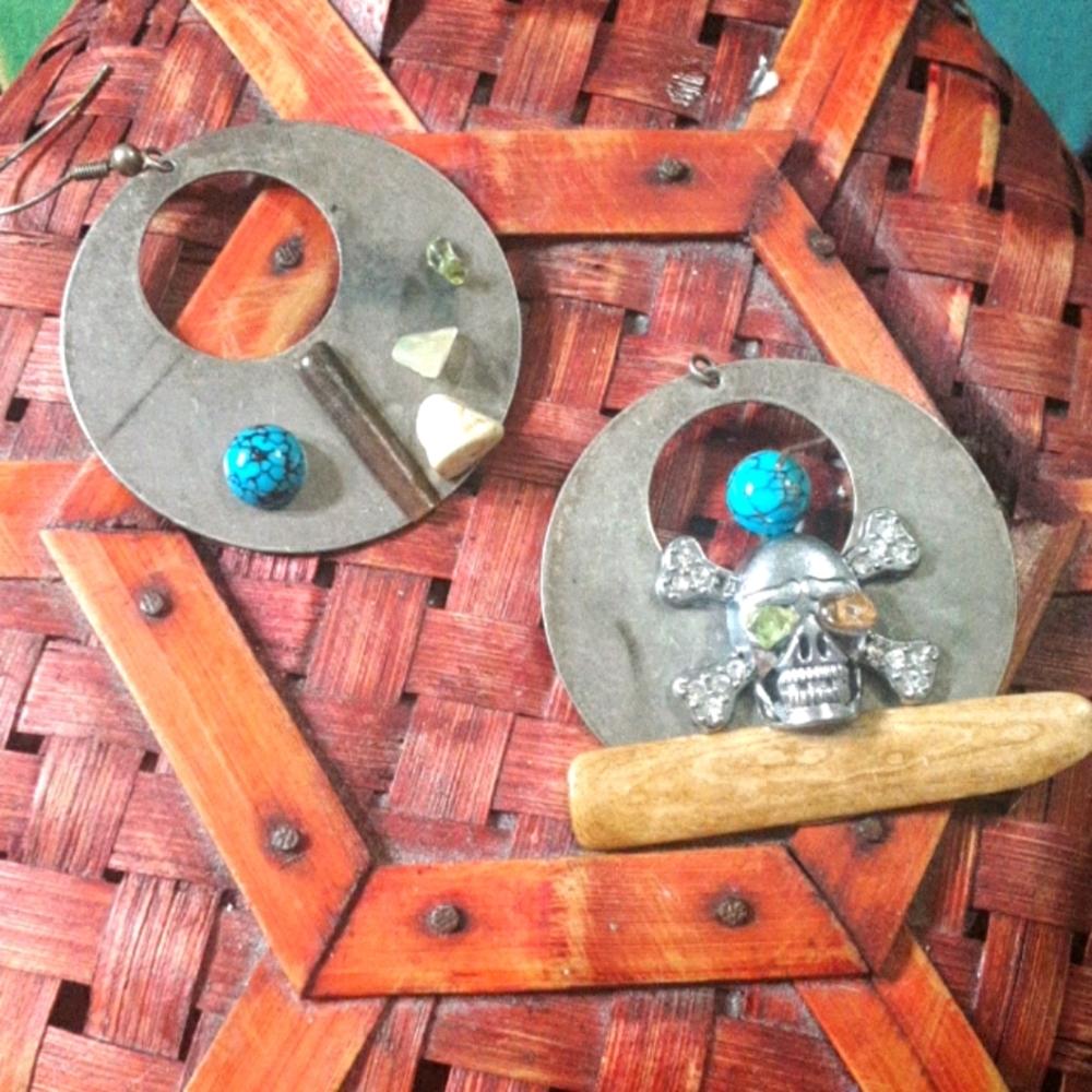 Vintage reworked stone and bone earrings